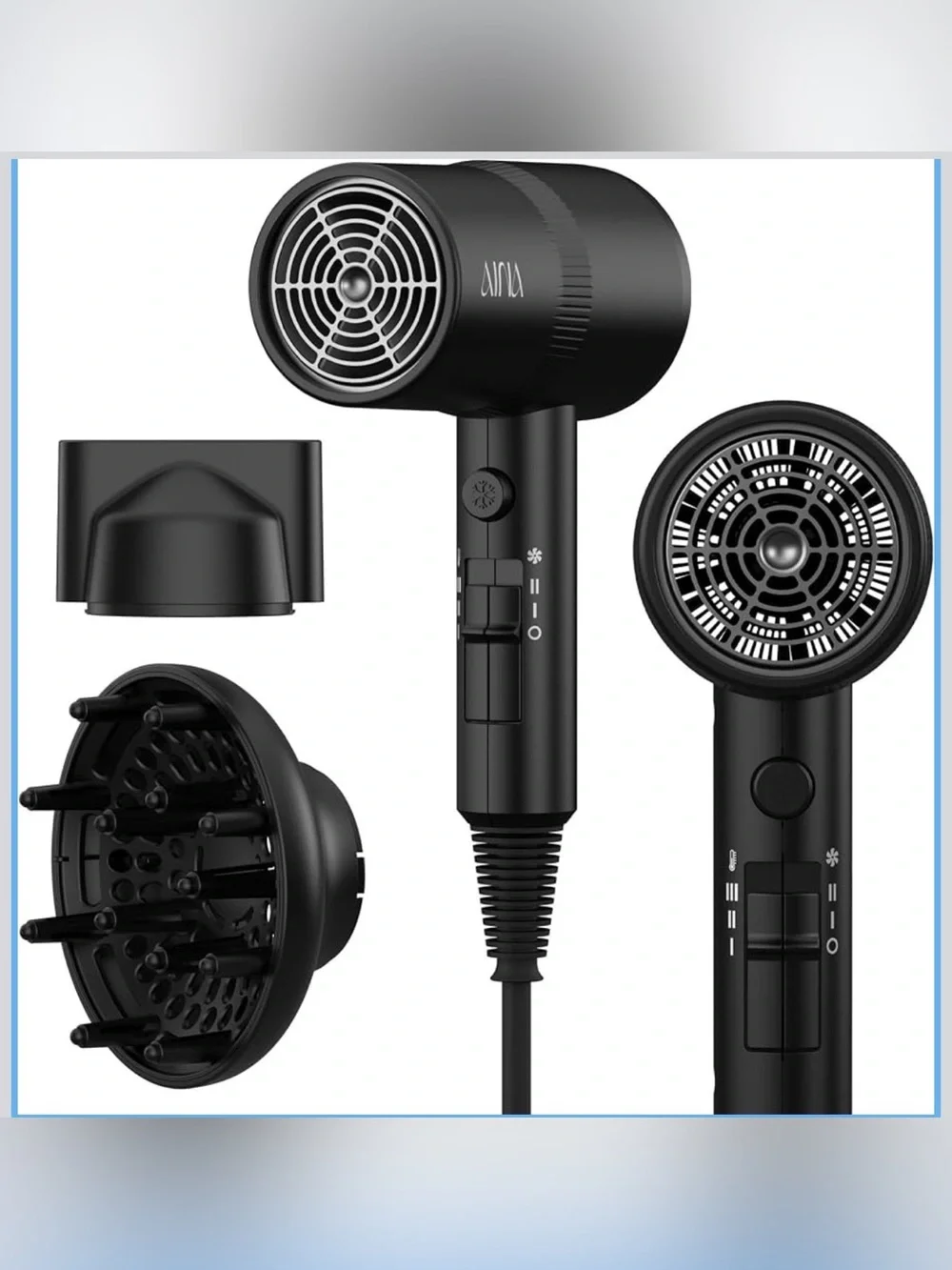AINA COMPACT Diffuser Hair Dryer Full-Featured Blow Dryer 110V/1600W Black